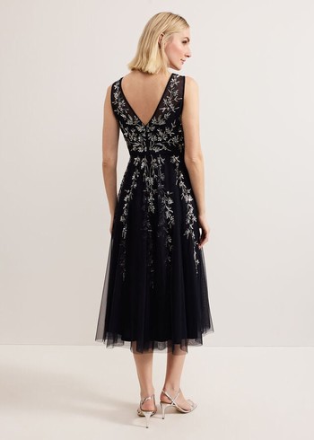 Phase Eight Marissa Beaded Dress Navy USA | 7869425-ID